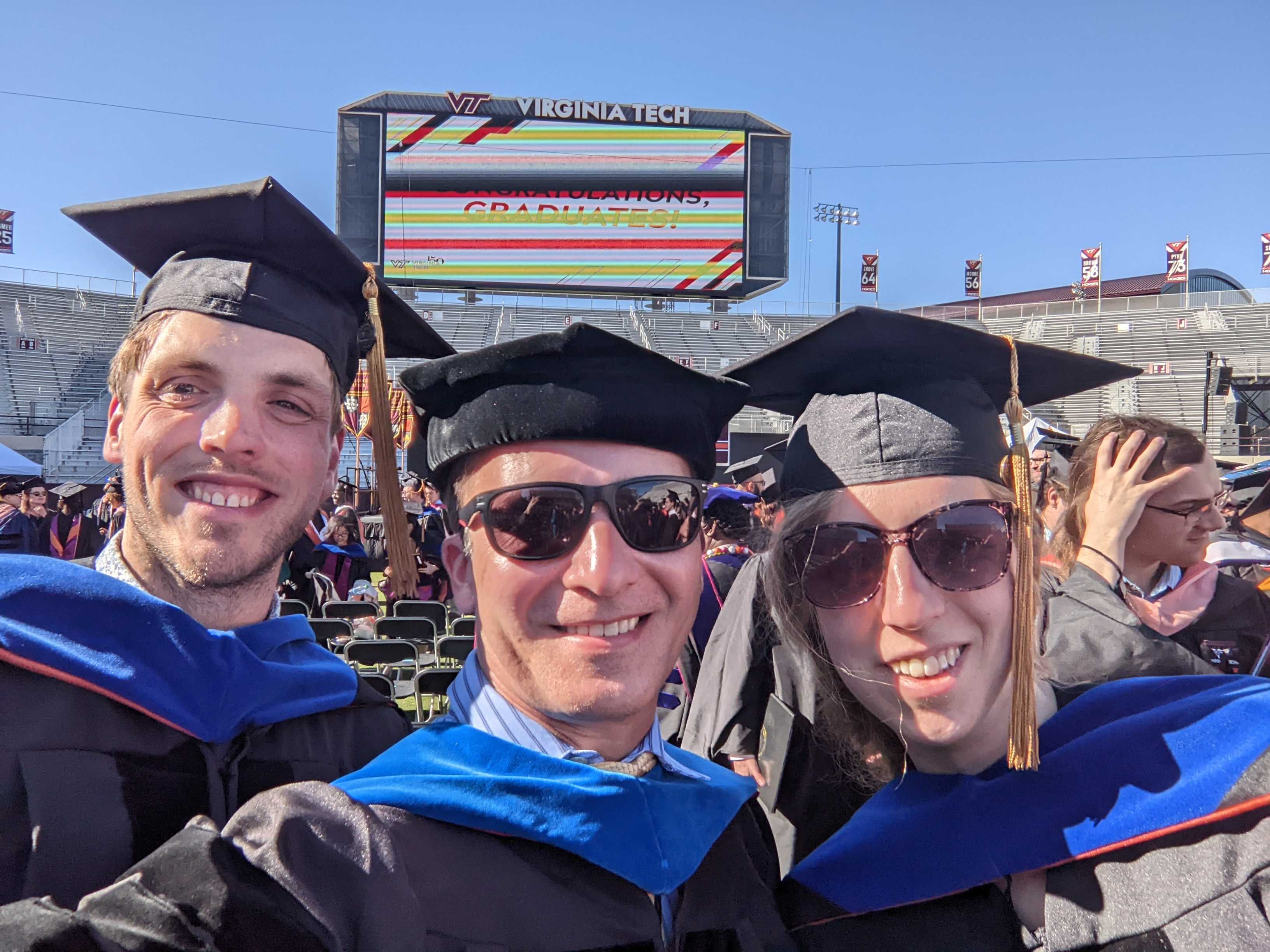 Drs. Pierce, Valeev, and Clement at graduation